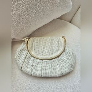 Loeffler Randall, Off White and Gold Perforated Leather Clutch